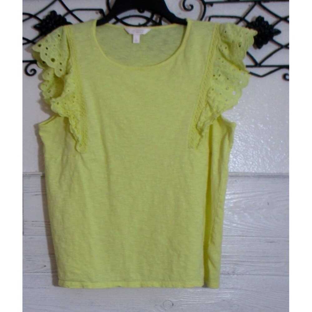 LC Lauren Conrad Women's Top Size L Short Sleeve Yellow Round Neck